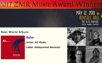 “Asha” Wins the 2017 Zone Music Reporter Award for “Best World Music Album”!