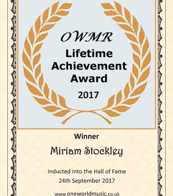 Miriam Stockley Wins One World Music Radio’s Lifetime Achievement Award!